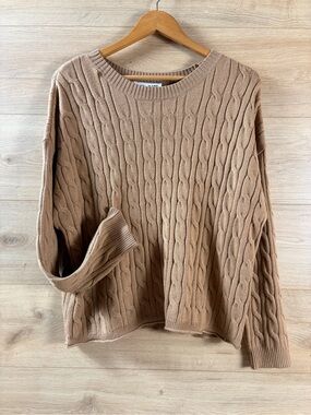 DKNY Cable Knit Sweater XL Women's Slouchy Camel Crewneck Pullover NWT Preppy